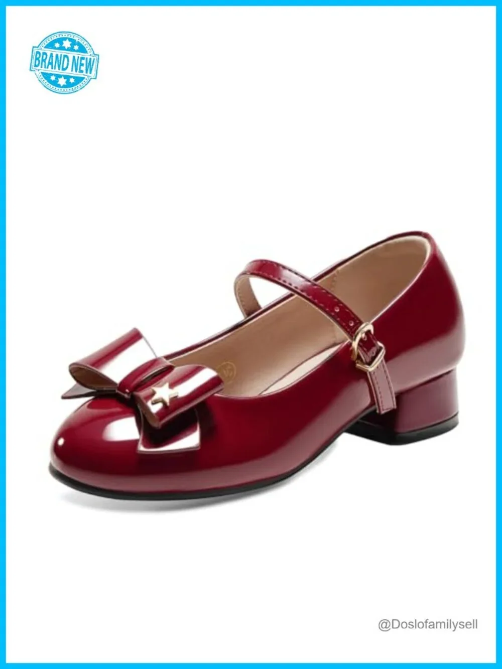Girls Mary Jane Ankle Strap Low Heel Dress Shoes w/ Faux Leather & Lambskin